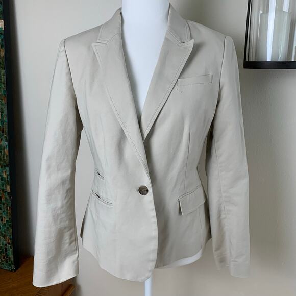Banana Republic Petite Size 12P Blazer Jacket Beige 1 Button Cotton Career Work - Picture 2 of 13